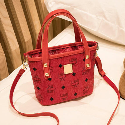 Synthetic Leather Zipper Closure Letter Printed Shoulder Strap Premium Quality Mini Handbags - Red