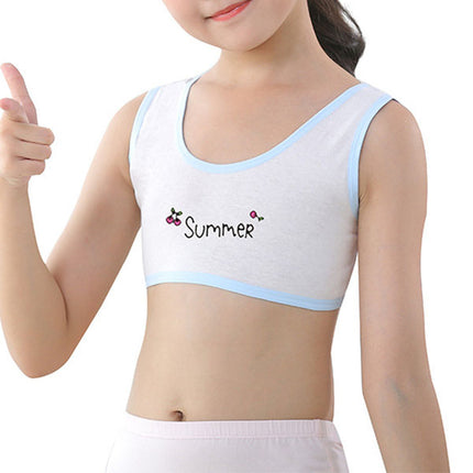 Summer Print Teen Inner Wear First Bra Crop Top Starter Teenager Bra - 8-14 Years - White Blue