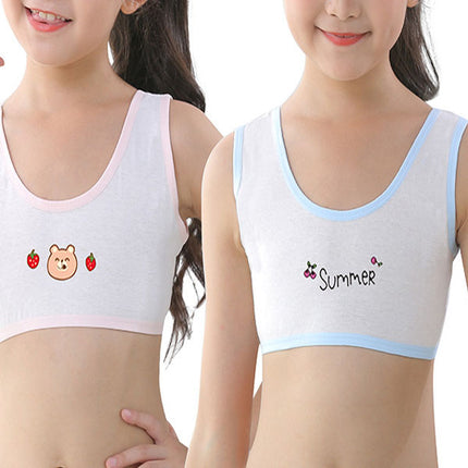 Summer Print Teen Inner Wear First Bra Crop Top Starter Teenager Bra - 8-14 Years - White Blue