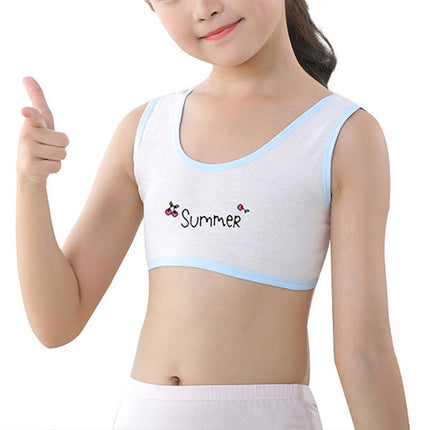 Summer Print Teen Inner Wear First Bra Crop Top Starter Teenager Bra - 8-14 Years - White Blue