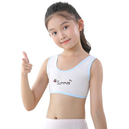 Summer Print Teen Inner Wear First Bra Crop Top Starter Teenager Bra - 8-14 Years - White Blue