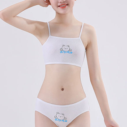 Spaghetti Strap Soft Fabric Two Pieces Summer Inner Undergarments 2 Pcs Set For Girl Teenagers 8-15 Years - White