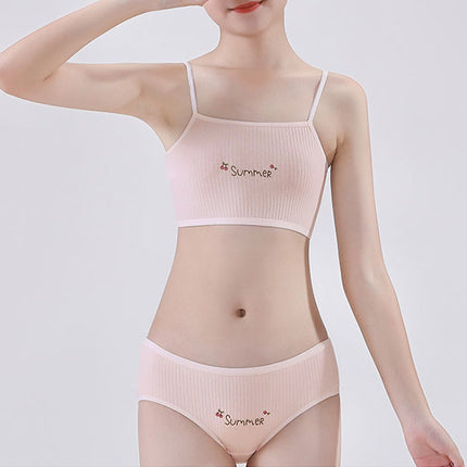 Spaghetti Strap Soft Fabric Two Pieces Summer Inner Undergarments 2 Pcs Set For Girl Teenagers 8-15 Years - Light Pink