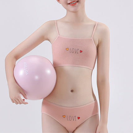 Spaghetti Strap Soft Fabric Two Pieces Summer Inner Undergarments 2 Pcs Set For Girl Teenagers 8-15 Years