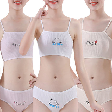 Spaghetti Strap Soft Fabric Two Pieces Summer Inner Undergarments 2 Pcs Set For Girl Teenagers 8-15 Years