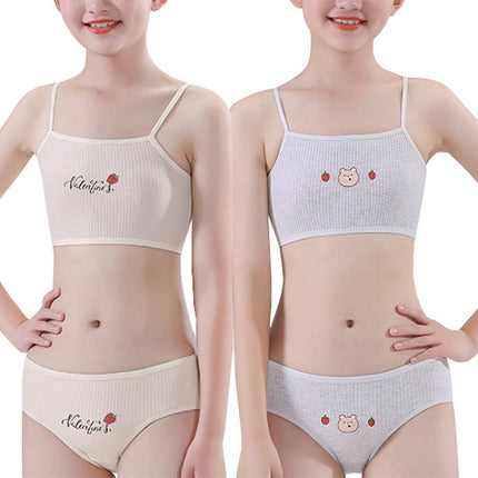 Spaghetti Strap Soft Fabric Two Pieces Summer Inner Undergarments 2 Pcs Set For Girl Teenagers 8-15 Years