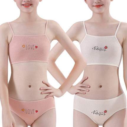 Spaghetti Strap Soft Fabric Two Pieces Summer Inner Undergarments 2 Pcs Set For Girl Teenagers 8-15 Years