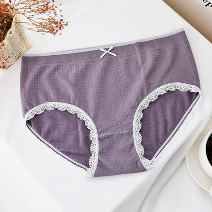 Lace Patched Summer Thin Fabric Women Underwear - Purple