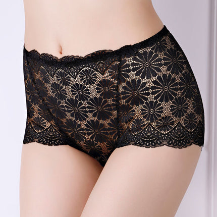 See Through Floral Lace Patched Summer Thin Fabric Women Underwear - Black