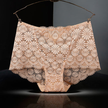 See Through Floral Lace Patched Summer Thin Fabric Women Underwear - Skin