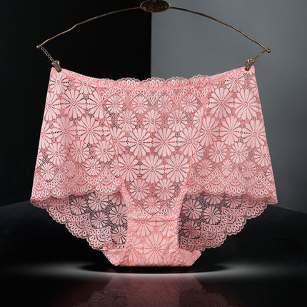 See Through Floral Lace Patched Summer Thin Fabric Women Underwear - Pink