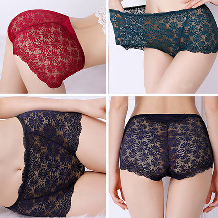 See Through Floral Lace Patched Summer Thin Fabric Women Underwear - Pink