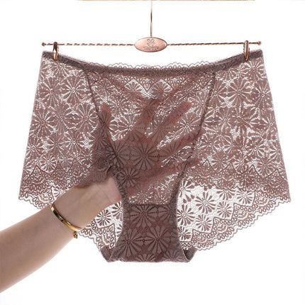 See Through Floral Lace Patched Summer Thin Fabric Women Underwear - Pink