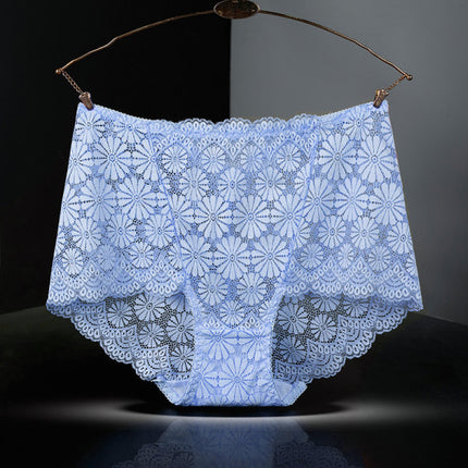 See Through Floral Lace Patched Summer Thin Fabric Women Underwear - Sky Blue