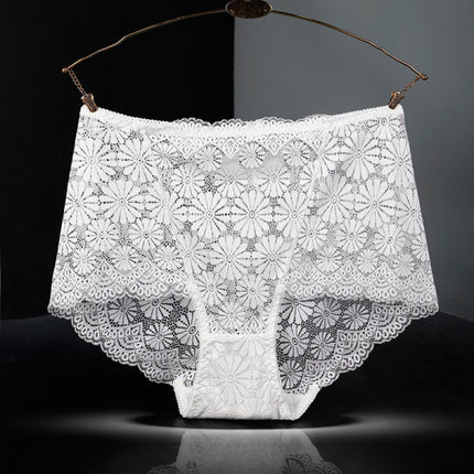 See Through Floral Lace Patched Summer Thin Fabric Women Underwear - White