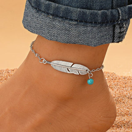 Stylish Silver Plated Hook Closure Anklet for Women Beach Wear Home Wear Casual Fashion Leaf Design Single Layer