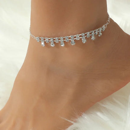 Sparkling Crystal Silver Plated Anklets An Exquisite Fashion Accessory for Women Perfect for Parties Casual Wear and Summer Fun