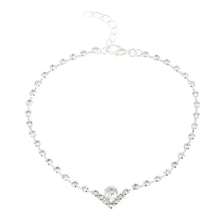 Sparkling Crystal Anklet Stylish Rhinestone Decorated Metal Beach Wear Jewelry for Women Perfect for Parties or Casual Summer Vibes!