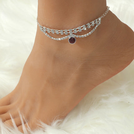 Shimmering Crystal Anklets Stylish Women's Silver Plated Carved Embellishment with Hook Closure for Beach Wear Parties and Casual Home Fashion.