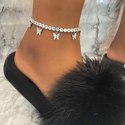 Silver Metal Butterfly Anklet Stylish Summer Fashion Jewelry for Women. Perfect for Beach Wear and Casual or Party occasions. Hook Closure for easy wearing.