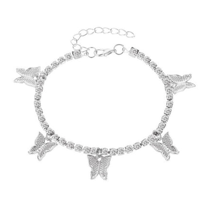 Silver Metal Butterfly Anklet Stylish Summer Fashion Jewelry for Women. Perfect for Beach Wear and Casual or Party occasions. Hook Closure for easy wearing.