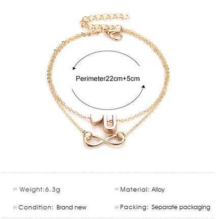 Stylish Silver M Alphabet Infinity Shaped Metal Anklets with Hook Closure Perfect Beach Wear Fashion for Women!