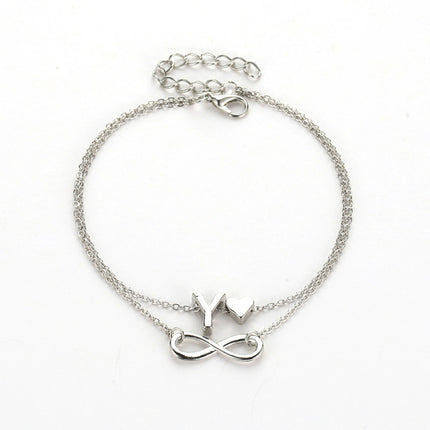 Stylish Silver M Alphabet Infinity Shaped Metal Anklets with Hook Closure Perfect Beach Wear Fashion for Women!