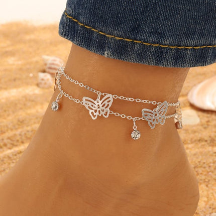 Stylish Crystal Embellished Silver Plated Anklets for Women Perfect for Summer Beach Wear Parties and Casual Home Style