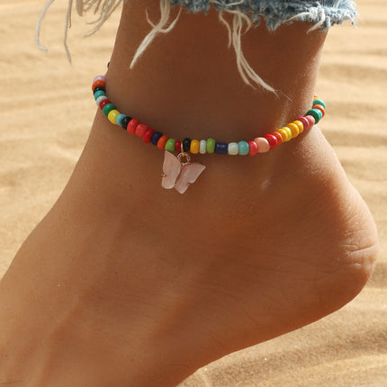 Stylish Metal Anklet for Women Colorful Beads Hook Closure Perfect for Beach and Party Wear