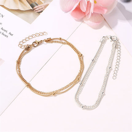 Golden Snake Chain Beach Party Anklet Stylish Women's Double Layer Hook Closure Metal Jewelry for Boho Summer Fashion