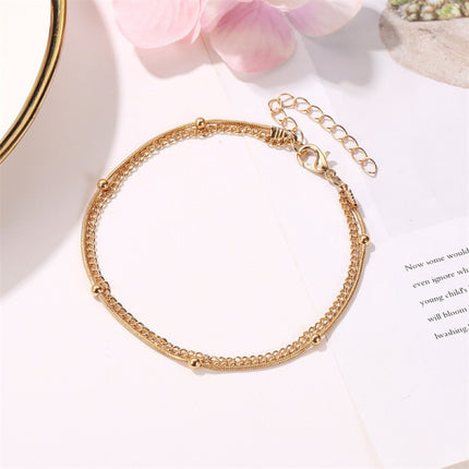 Golden Snake Chain Beach Party Anklet Stylish Women's Double Layer Hook Closure Metal Jewelry for Boho Summer Fashion