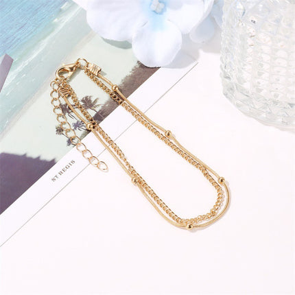 Golden Snake Chain Beach Party Anklet Stylish Women's Double Layer Hook Closure Metal Jewelry for Boho Summer Fashion