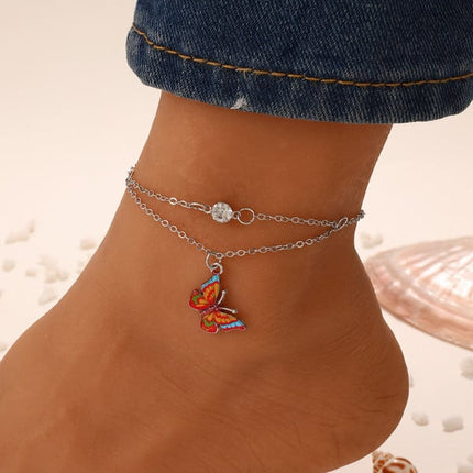 Shimmering Crystal Butterfly Anklet Perfect for Beach Parties Casual Home Wear &amp; Summer Fashion Women's Silver Plated Metal Jewelry