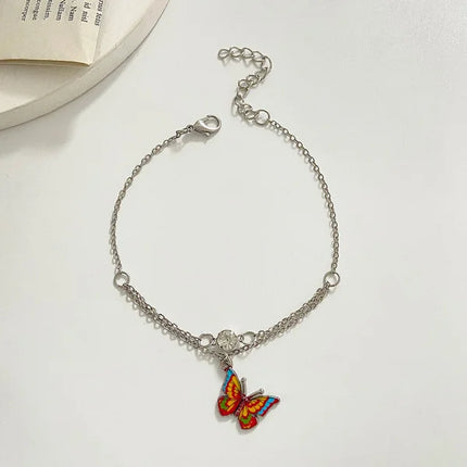 Shimmering Crystal Butterfly Anklet Perfect for Beach Parties Casual Home Wear &amp; Summer Fashion Women's Silver Plated Metal Jewelry