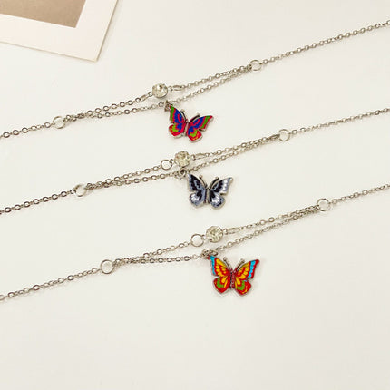 Shimmering Crystal Butterfly Anklet Perfect for Beach Parties Casual Home Wear &amp; Summer Fashion Women's Silver Plated Metal Jewelry