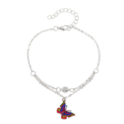 Shimmering Crystal Butterfly Anklet Perfect for Beach Parties Casual Home Wear &amp; Summer Fashion Women's Silver Plated Metal Jewelry