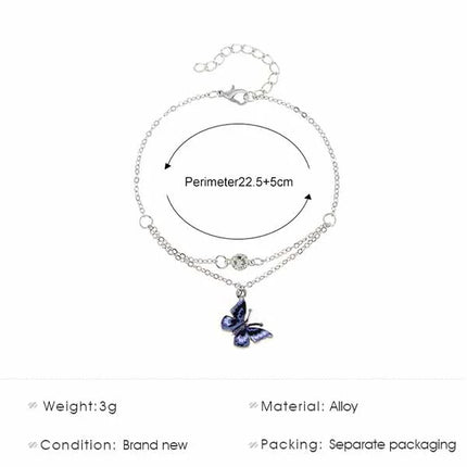 Shimmering Crystal Butterfly Anklet Perfect for Beach Parties Casual Home Wear &amp; Summer Fashion Women's Silver Plated Metal Jewelry