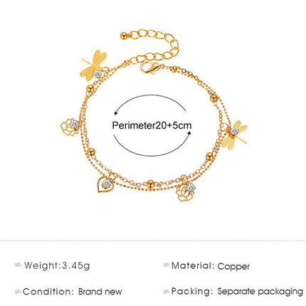 Golden Beach Glam Anklets Crystal Patched Women's Gold Plated Jewelry for Casual Party and Home Wear