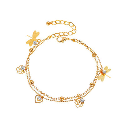 Golden Beach Glam Anklets Crystal Patched Women's Gold Plated Jewelry for Casual Party and Home Wear