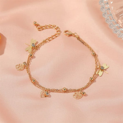 Golden Beach Glam Anklets Crystal Patched Women's Gold Plated Jewelry for Casual Party and Home Wear