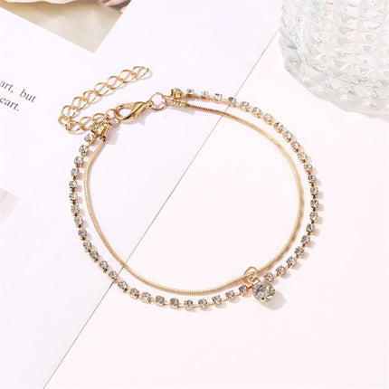 Sparkling Crystal Gold Plated Double Layer Anklets for Women Perfect for Beach Wear Parties and Casual Home Wear