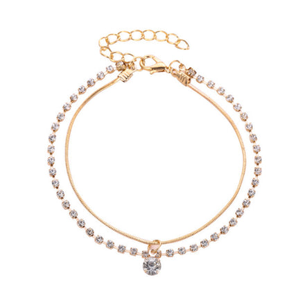 Sparkling Crystal Gold Plated Double Layer Anklets for Women Perfect for Beach Wear Parties and Casual Home Wear