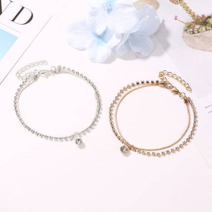 Sparkling Crystal Gold Plated Double Layer Anklets for Women Perfect for Beach Wear Parties and Casual Home Wear