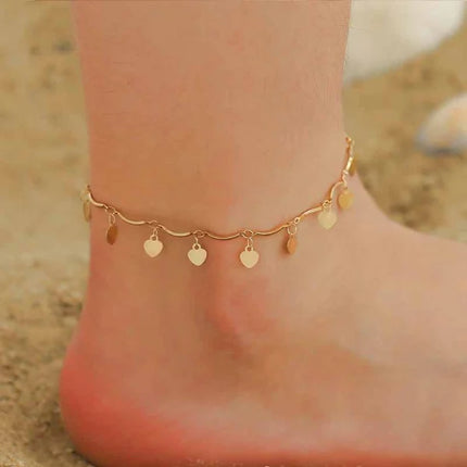 Golden Heart Pendant Anklets Trendy Women's Beach Wear for Summer Fashion Boho Style Multi-Occasion Party and Casual Home Wear