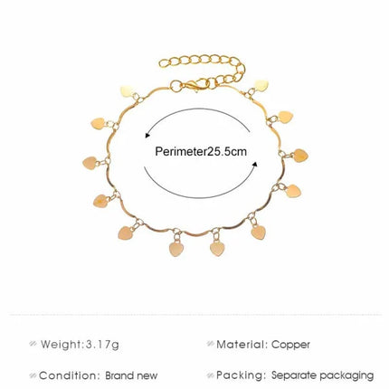 Golden Heart Pendant Anklets Trendy Women's Beach Wear for Summer Fashion Boho Style Multi-Occasion Party and Casual Home Wear