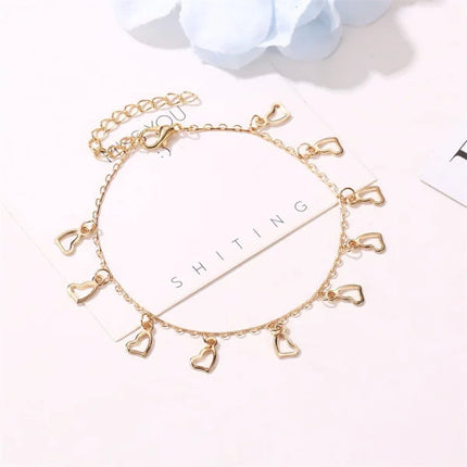 Golden Heart Anklets Stylish Hypoallergenic Metal Anklets for Women Perfect for Summer Parties Beach Wear and Casual Home wear.