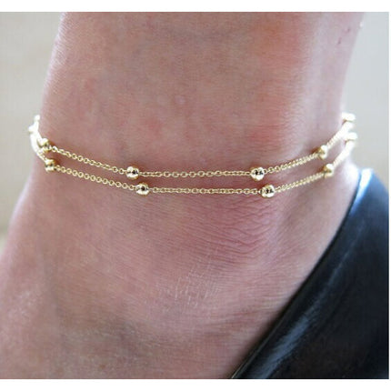 Golden Glamour Double Layered Boho Style Anklets Perfect for Summer Fashion Parties and Casual Wear Metal Hook Closure