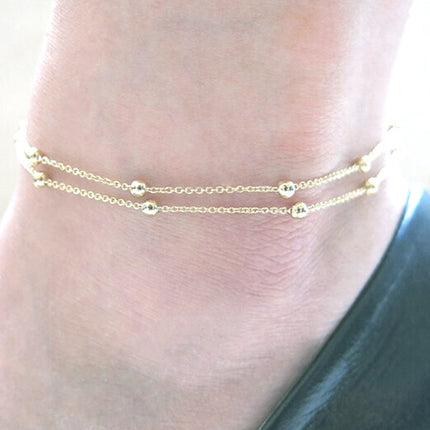 Golden Glamour Double Layered Boho Style Anklets Perfect for Summer Fashion Parties and Casual Wear Metal Hook Closure