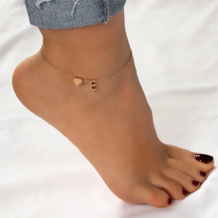 Golden Crystal Heart Anklet Stylish Women's Fashion Footwear Jewelry with Hook Closure