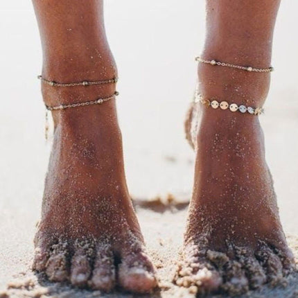 Golden Double Layered Hook Closure Anklets for Women Perfect Party Fashion Casual Home Wear. Elevate your Summer Style with this Boho Multi-Occasion Jewelry!